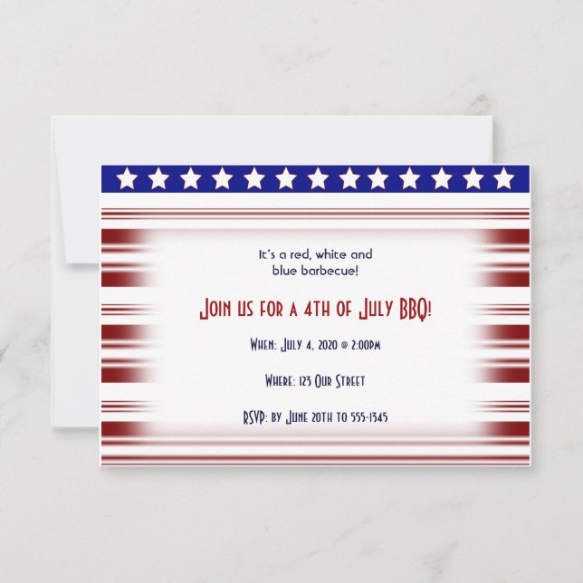 Invitación 4 de julio, franja blanca roja y azul de canela (Anverso)