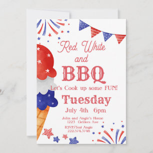 Invitación 4 de julio, fuegos artificiales, helado