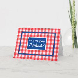 Invitación 4 de julio, gingham, rojo, blanco y azul invitació