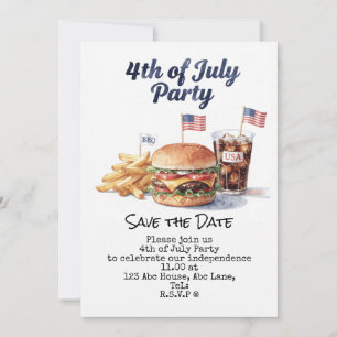 Invitación 4 de julio guarda la fecha Fiesta del Día de la In
