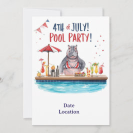 Invitación 4 de julio Hippo Bikini en Fiesta en la Piscina