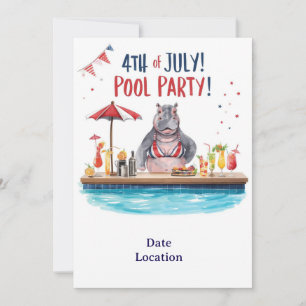 Invitación 4 de julio Hippo Bikini en Fiesta en la Piscina
