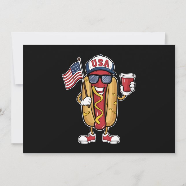 Invitación 4 de julio Hotdog Funny Bandera Patriótica de EEUU (Anverso)