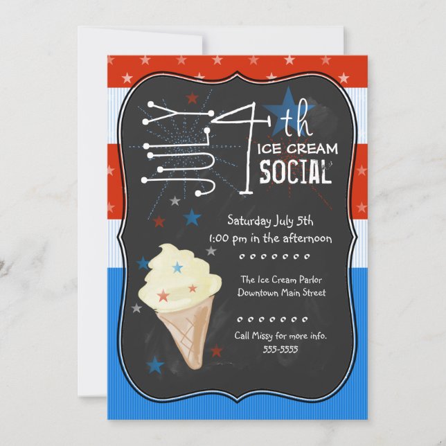 Invitación 4 de julio: Ice Cream Social (Anverso)