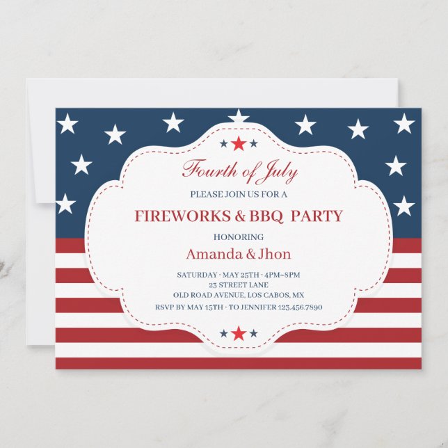 Invitación 4 de julio: Invitación, Día de la Independencia, b (Anverso)