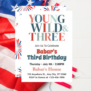 Invitación 4 de Julio Joven Salvaje y Tres Niño Cumpleaños 3