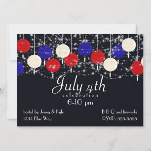 Invitación 4 de julio Linternas de Globe Rojo Blanco