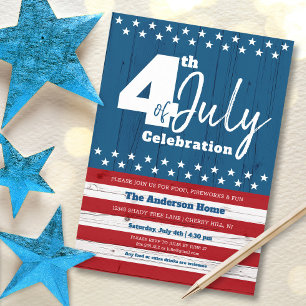 Invitación 4 de julio Madera Rustica Patriótica Norteamerican