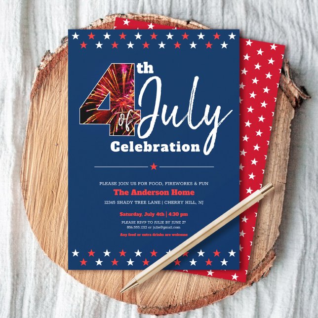 Invitación 4 de julio Negrita fuegos artificiales patrióticos (Subido por el creador)