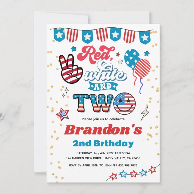 Invitación 4 de julio Niño 2 de cumpleaños Fiesta sonrisa car (Anverso)
