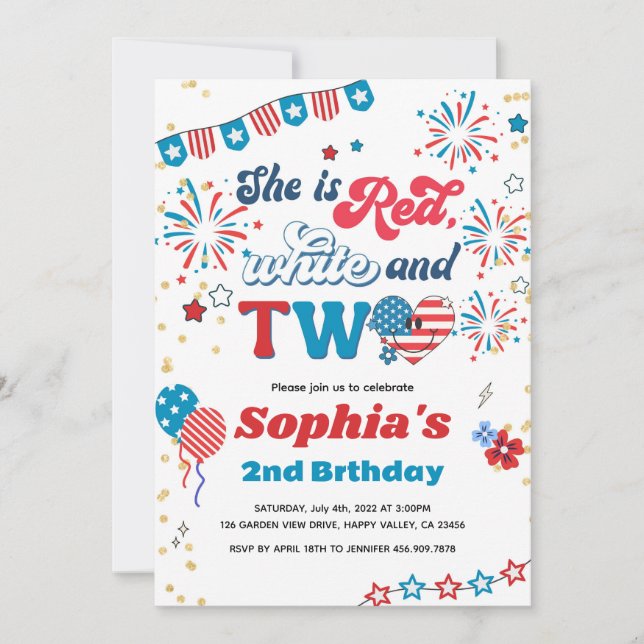 Invitación 4 de julio Niño Chica 2 Fiesta de cumpleaños sonri (Anverso)