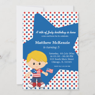 Invitación 4 de julio, niño de cumpleaños