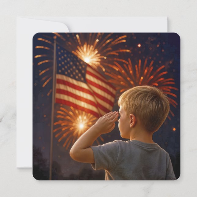 Invitación 4 de julio: Niño saludando la bandera (Anverso)