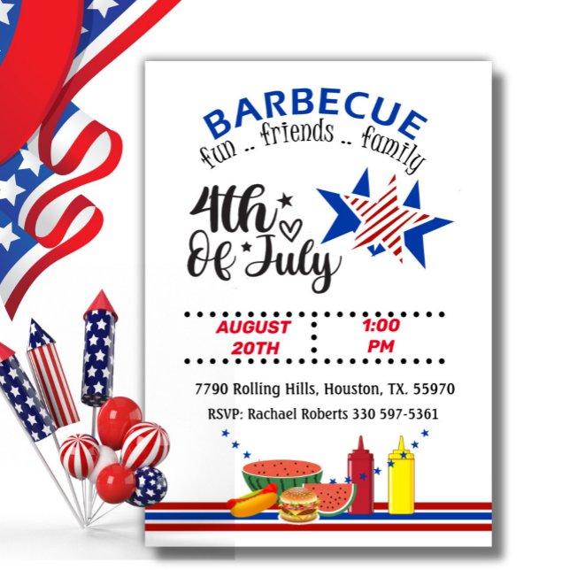 Invitación 4 De Julio Parrillada Patriótica De Blanco Rojo Y  (Subido por el creador)