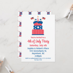 Invitación 4 de julio Pastel Fiesta rojo blanco y azul
