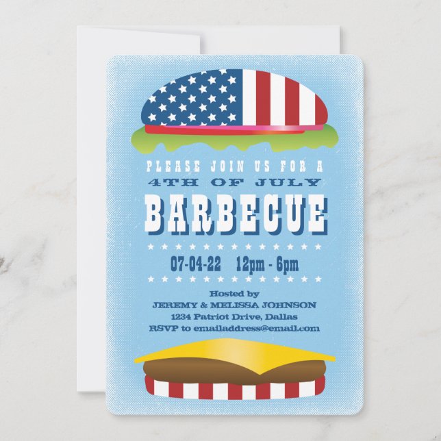 Invitación 4 de julio Patriotic Burger Barbecue (Anverso)
