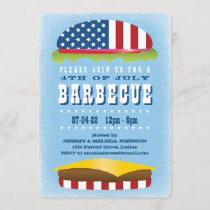 Invitación 4 de julio Patriotic Burger Barbecue