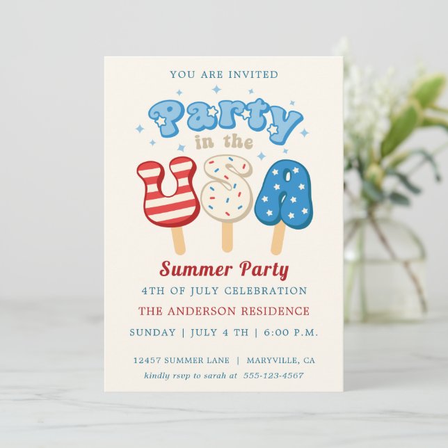 Invitación 4 de julio Piscina y Crema de Hielo Invitado (Anverso de pie)