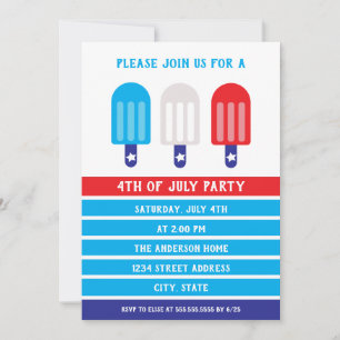 Invitación 4 de julio Popsicle Azul Blanco Rojo