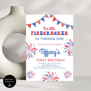 Invitación 4 de julio Primer cumpleaños de Little Firecracker