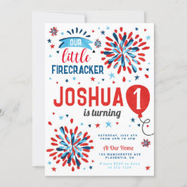 Invitación 4 de julio Primer cumpleaños pequeño petardo