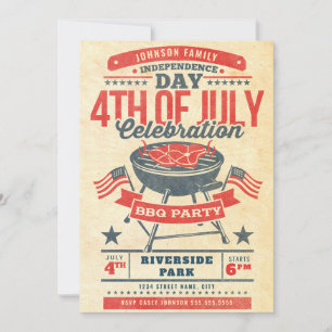 Invitación 4 de julio Reunión de la Familia BBQ Grill