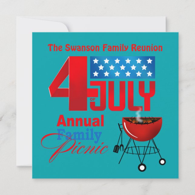 Invitación 4 de julio Reunión de la familia Cocina BBQ (Anverso)