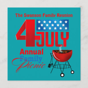 Invitación 4 de julio Reunión de la familia Cocina BBQ