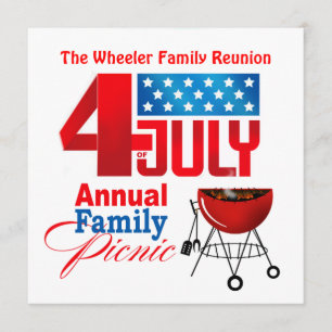Invitación 4 de julio Reunión de la familia Cocina BBQ