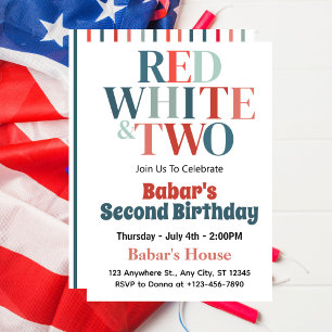 Invitación 4 de Julio Rojo Blanco y Dos Niño Cumpleaños 2