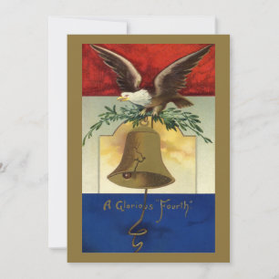 Invitación 4 de julio vintage con águila y campana de la libe