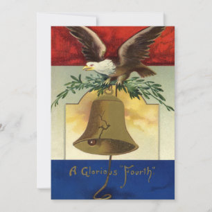 Invitación 4 de julio vintage con águila y campana de la libe