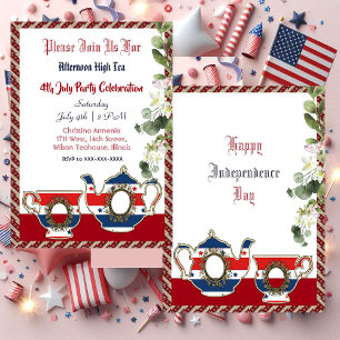 Invitación 4 de julio Vintage Teapot Tea High Tea Fiesta