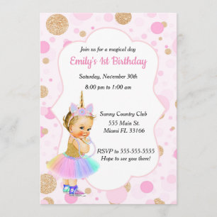 Invitación 4 del cumpleaños del bebé del unicornio