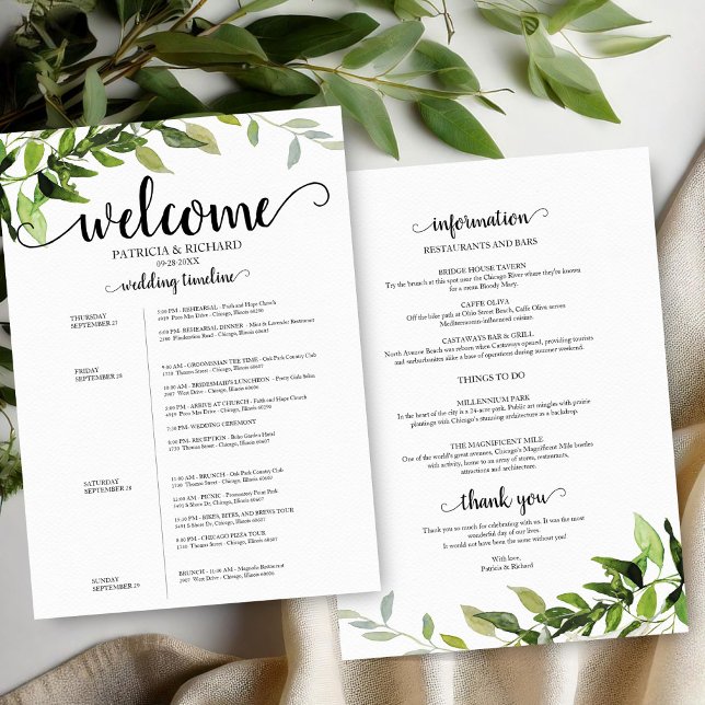 Invitación 4 días Boda Itinerario Elegante vegetación (Subido por el creador)