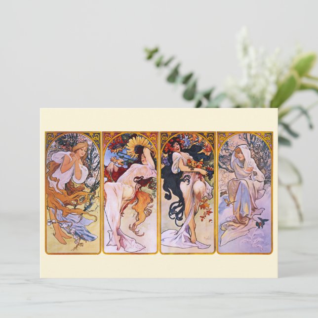 Invitación 4 Estaciones de Alphonse Mucha, Arte Antiguo Moder (Anverso de pie)