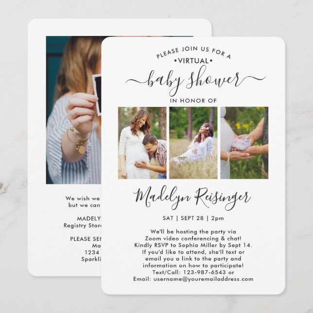 Invitación 4 Foto de Baby Shower de larga distancia virtual p (Anverso / Reverso)