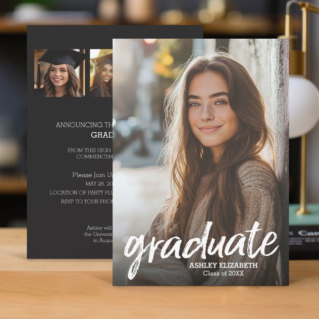 Invitación 4 Foto de fiesta de graduación de moda - vertical (Classic Graduation Announcement and Party Invitation with Photos)