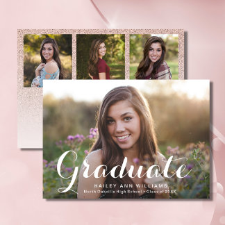 Invitación 4 Foto de la fiesta de graduación de Moda rosa de