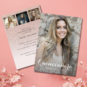Invitación 4 Foto de moda Rosa Quinceañera Sweet 15 Fiesta