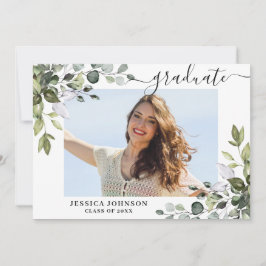 Invitación 4 Foto Eucalyptus Greenery Graduation Party