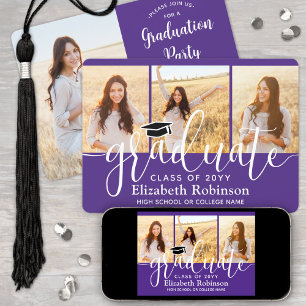 Invitación 4 Foto Partido de Graduación de Guión Blanco y Mor