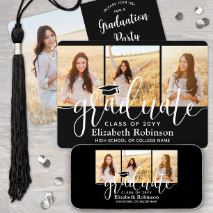 Invitación 4 Foto Partido de Graduación de Guión Blanco y Neg