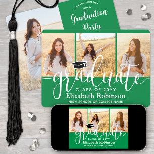 Invitación 4 Foto Partido de Graduación de Guión Verde y Blan