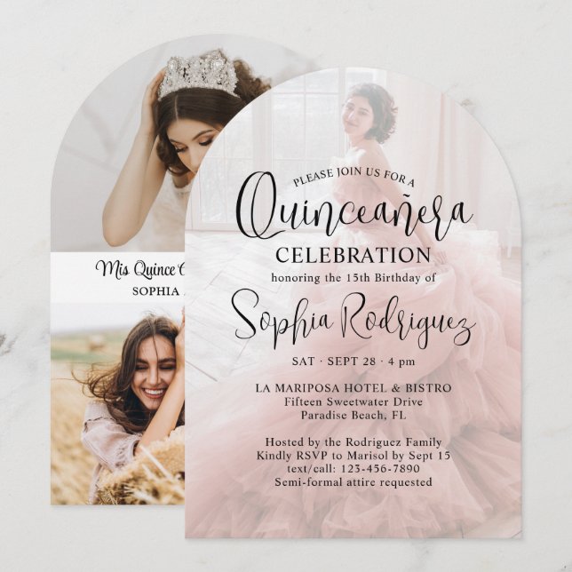 Invitación 4 Foto Quinceañera Superposición Moderna 15º cumpl (Anverso / Reverso)