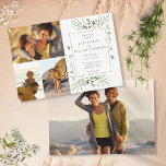 Invitación 4 Foto: Verdor botánico deja Boda<br><div class="desc">Con delicadas hojas de acuarela,  esta invitación a la boda botánica de moda puede ser personalizada con sus 4 fotos especiales y detalles especiales del día de la boda. Diseñado por Thisisnotme©</div>