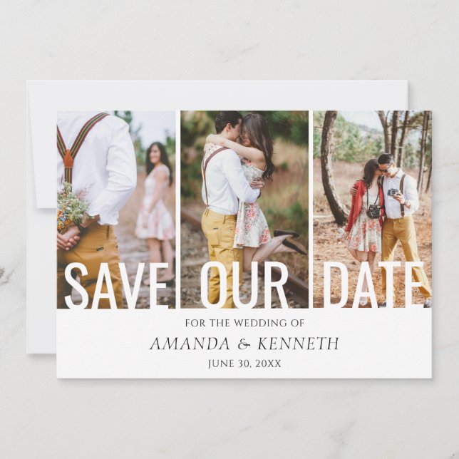 Invitación 4 Fotografía Simple Elegante Salven A Nuestro Boda (Anverso)