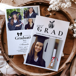 Invitación 4 Fotos Black Bow Disco Ball Graduation Party
