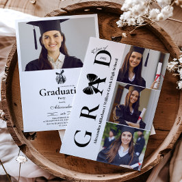 Invitación 4 Fotos Black Bow Disco Ball Graduation Party