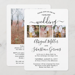 Invitación 4 Fotos Ceremonia de Boda Virtual en Línea Elegant